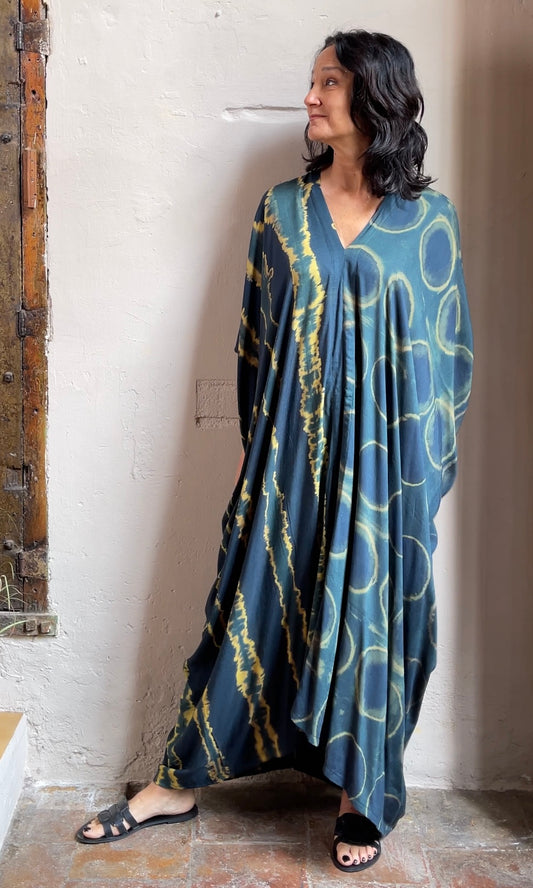 Tie Dye Kaftan | Emerald Lines+Circles