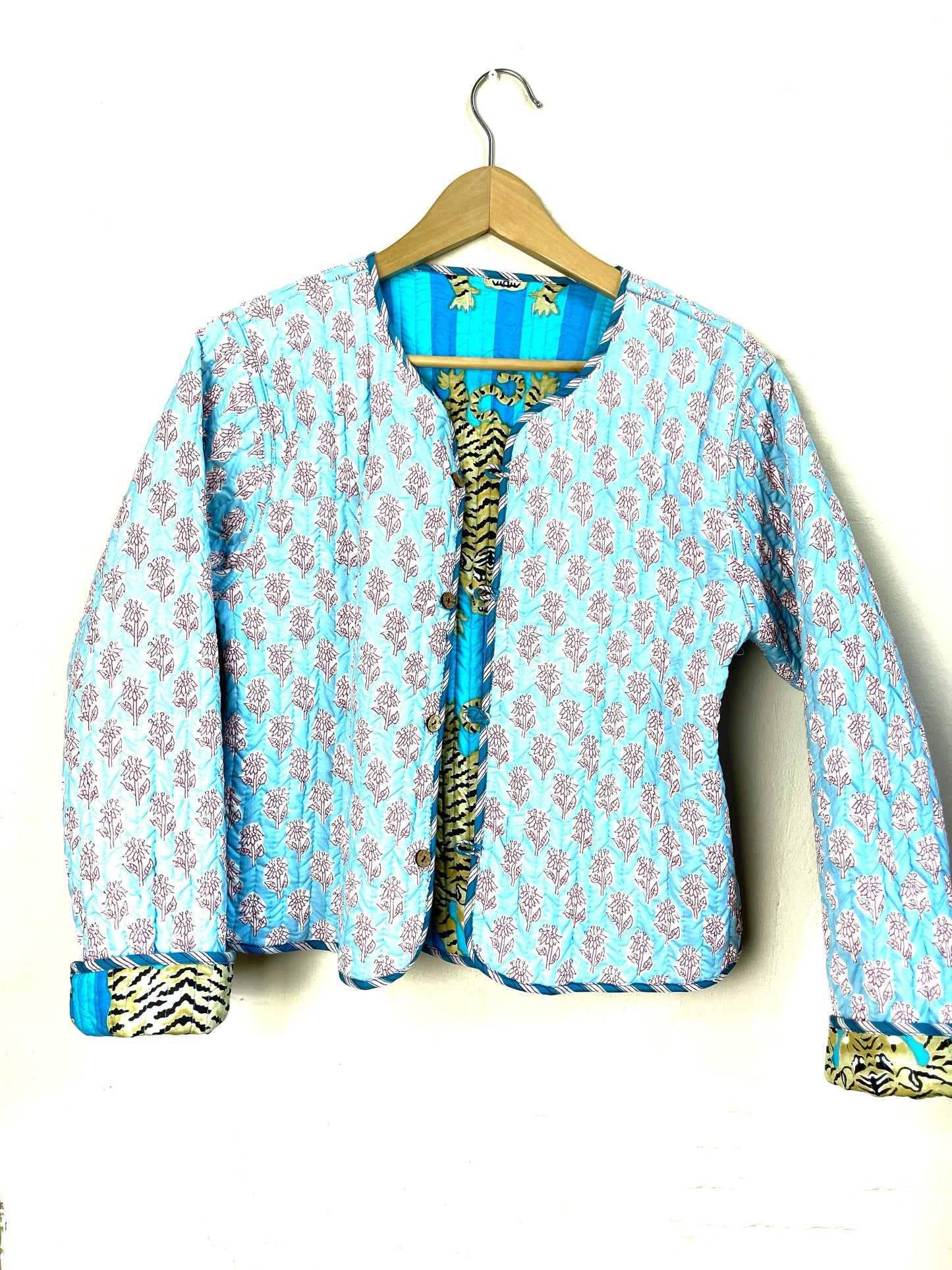 reversible jacket | tigers + blue floral