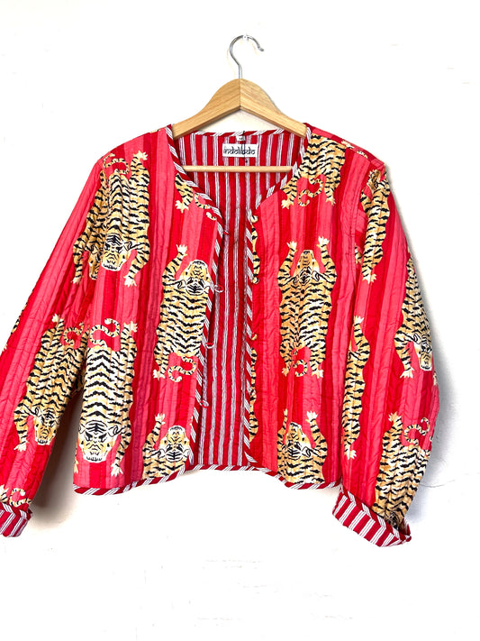 reversible jacket | red tigers + stripe