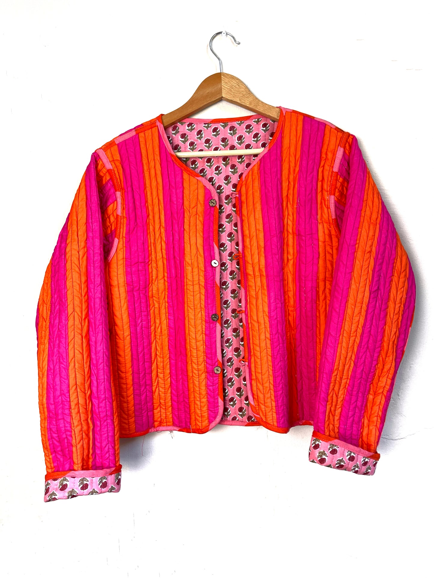 reversible jacket | pink + stripes