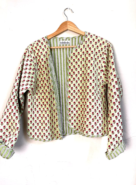 reversible jacket | green flowers + stripes