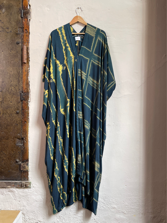 Tie Dye Kaftan | Emerald Lines+Squares