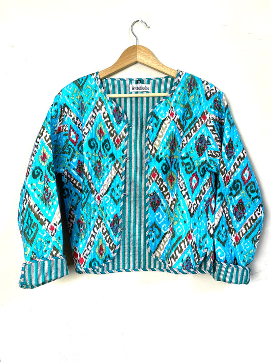reversible jacket | turquoise ikat + stripes