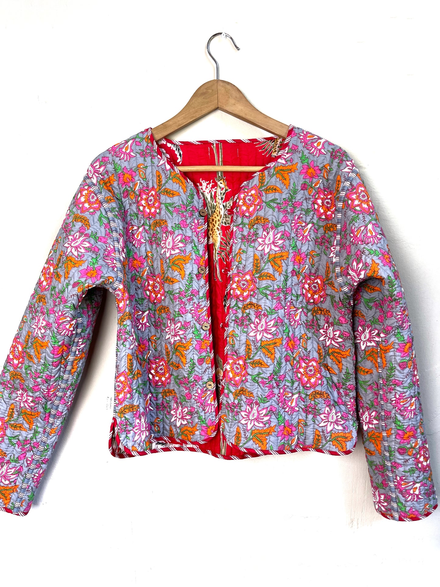 reversible jacket | red + pink/grey
