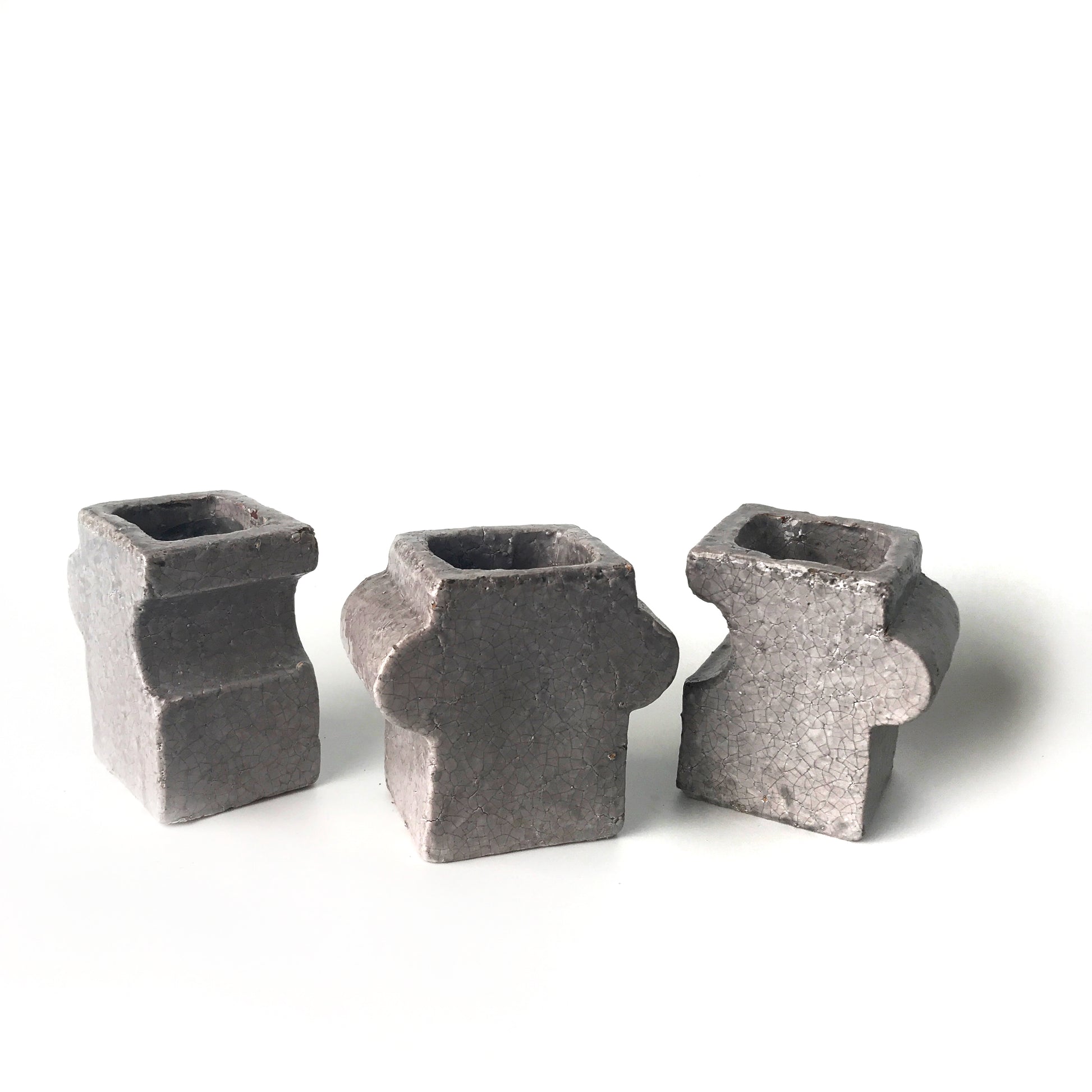 Set of 3 Rustic Grey Puzzle Pots