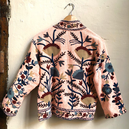 Cotton Embroidered Jacket | Peach Cropped Mid-Length Sleeve