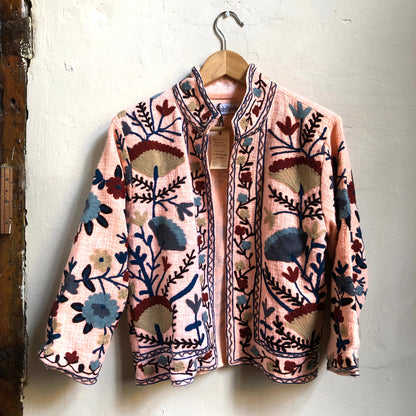 Cotton Embroidered Jacket | Peach Cropped Mid-Length Sleeve