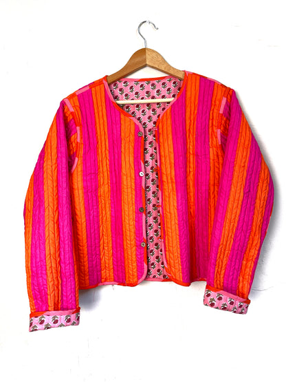 reversible jacket | pink + stripes