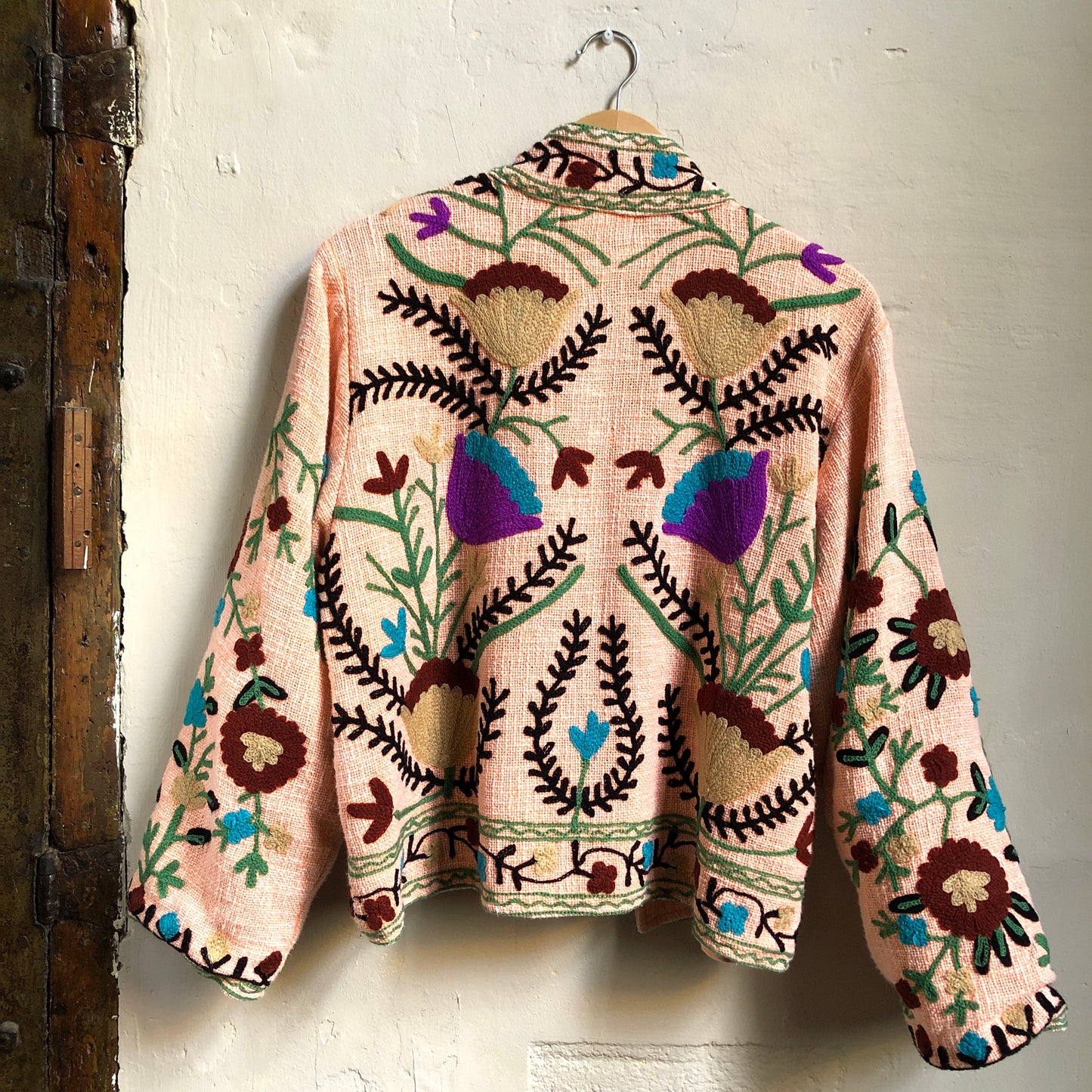 Cotton Embroidered Jacket | Peach Long-Sleeve