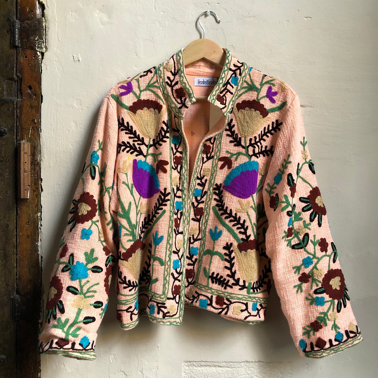 Cotton Embroidered Jacket | Peach Long-Sleeve