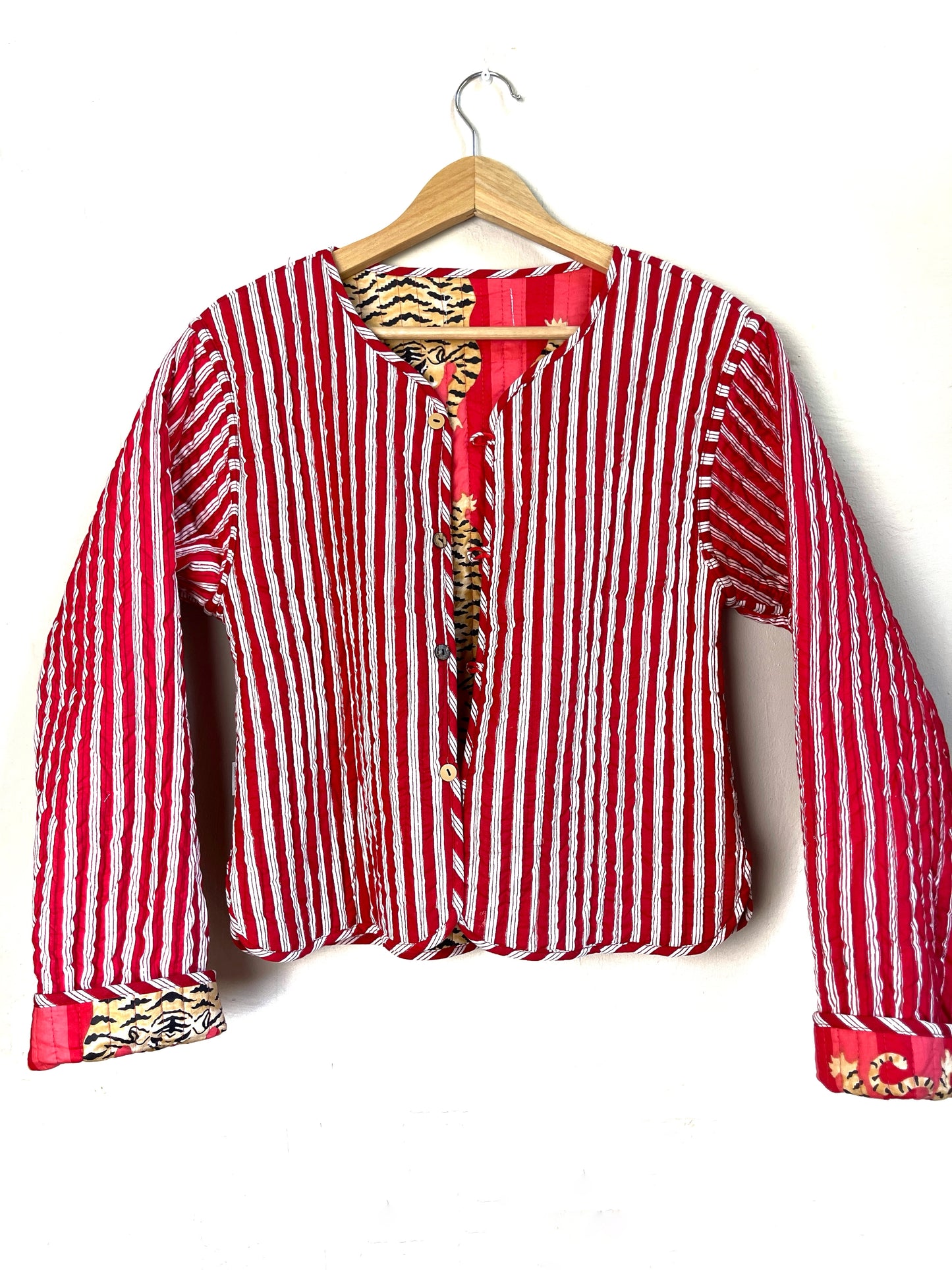 reversible jacket | red tigers + stripe