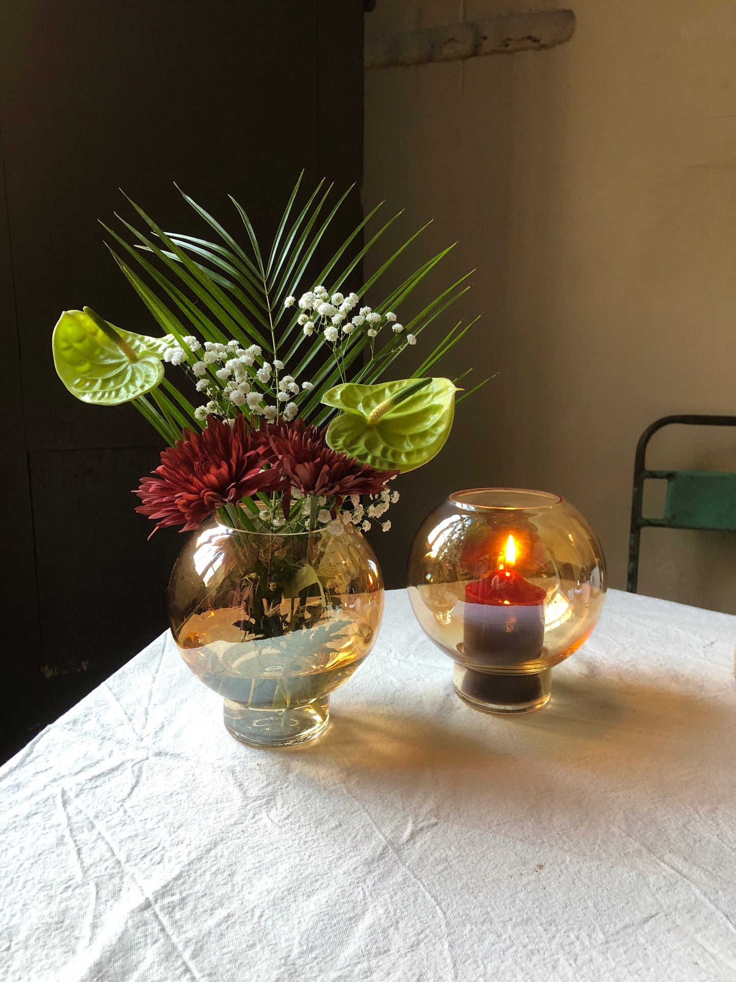 Goldtone Glass Candleholder and Vase